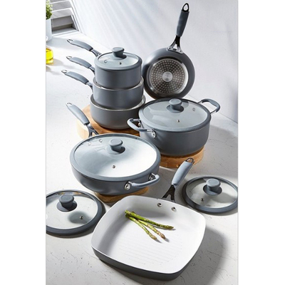 Batterie de cuisine en aluminium extensible de 7 pièces avec revêtement en céramique et poêle à frire antiadhésive
